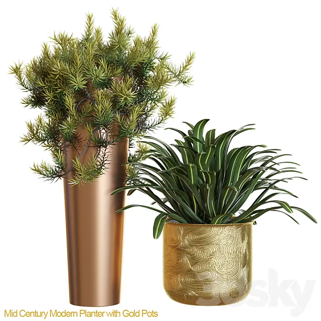 Mid century modern planter with gold 3DSMax File