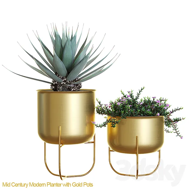 Mid century modern planter with gold pots 3ds Max