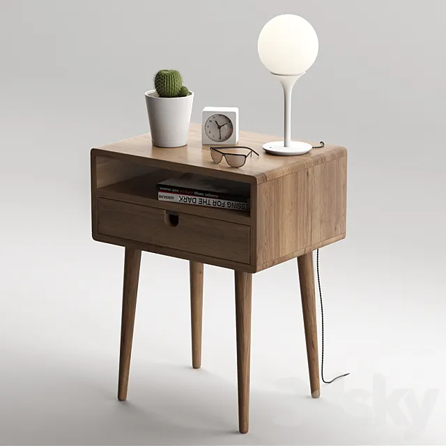 Mid Century Nightstand with Drawer in Walnut 3DS Max Model