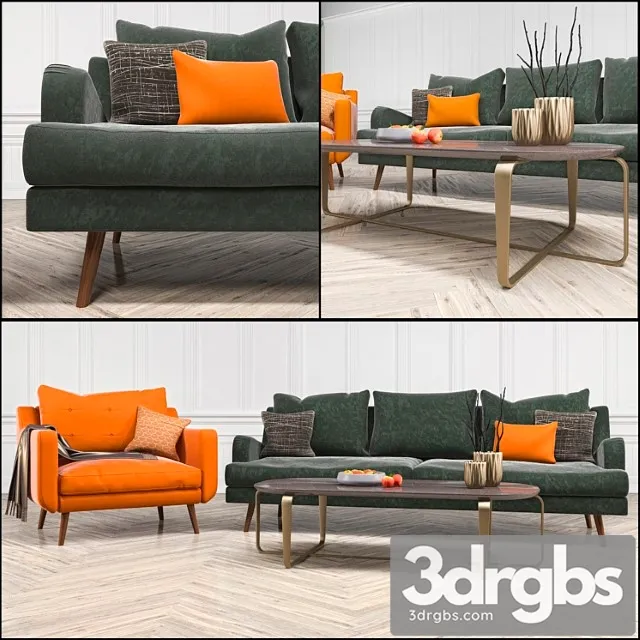 Mid Century Sofa And Chair Set 3 1 3dsmax Download