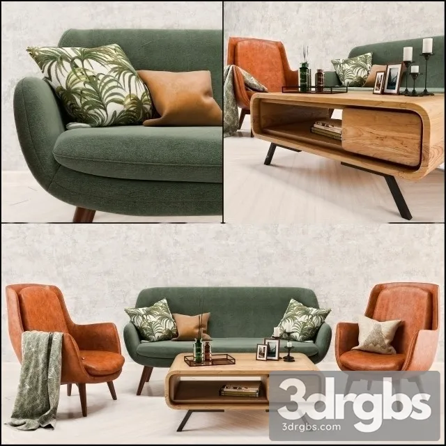 Mid Century Sofa And Chair Set 3dsmax Download