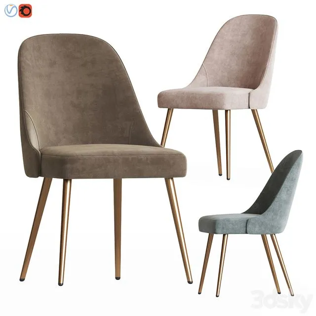 Mid-Century Upholstered Dining Chair Metal Legs Westelm 3dsMax Model