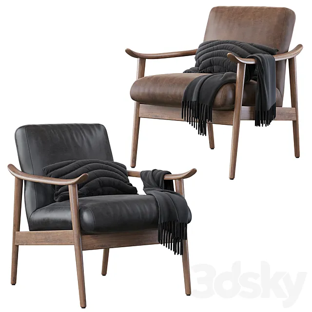 Mid-Century Vegan Leather Show Wood Chair 3ds Max