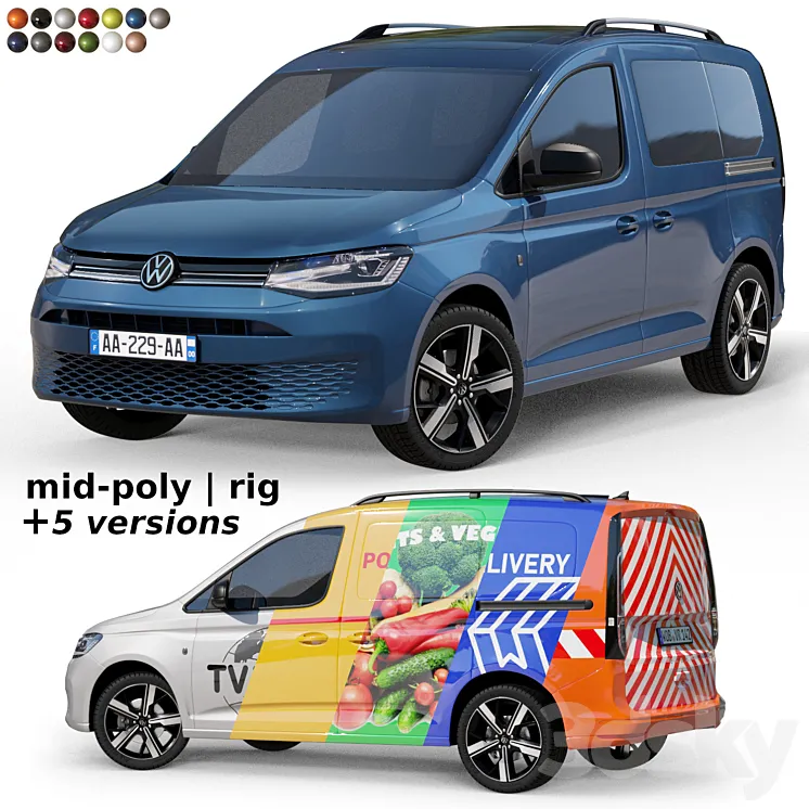 Mid-poly car Volkswagen Caddy 2022 3DS Max
