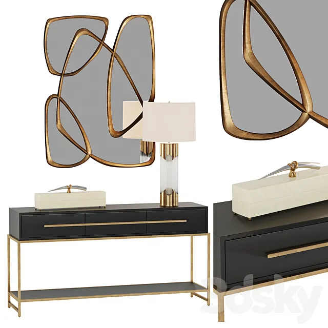 Midnight Console Table and Brass and Glass Table Lamp John Richard 3ds Max