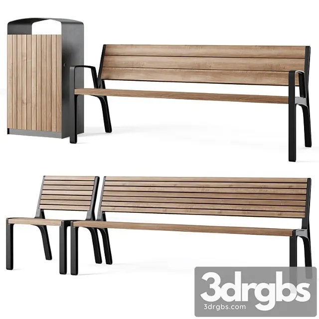 Miela park benches with litter bin prax by mmcite 3dsmax Download