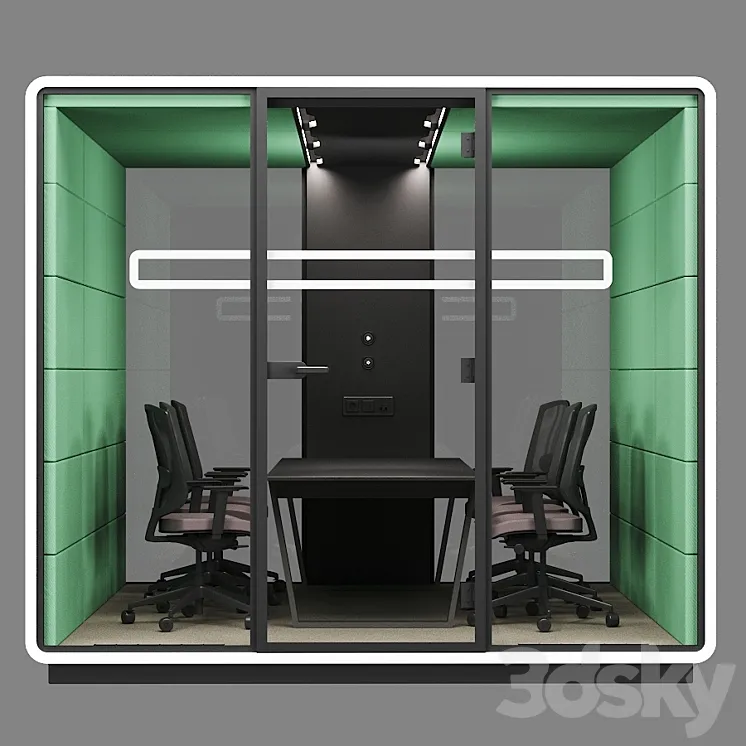 Mikomax Smart Office | HUSH MEET L | Acoustic office stand with table and chairs 3DS Max Model