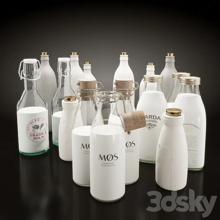 Milk bottles set 3DS Max