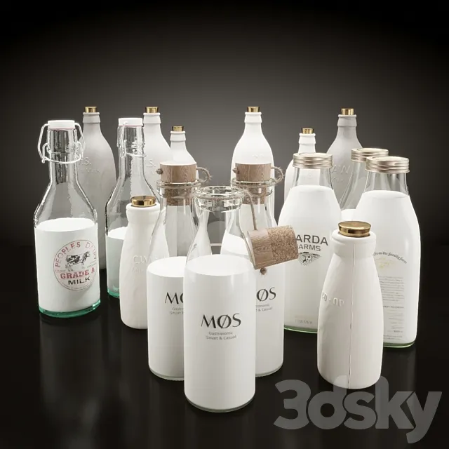 Milk bottles set 3DSMax File