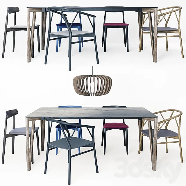 Miniforms Decapo table + Claretta & Valerie chair + Coraline lamp 3ds Max