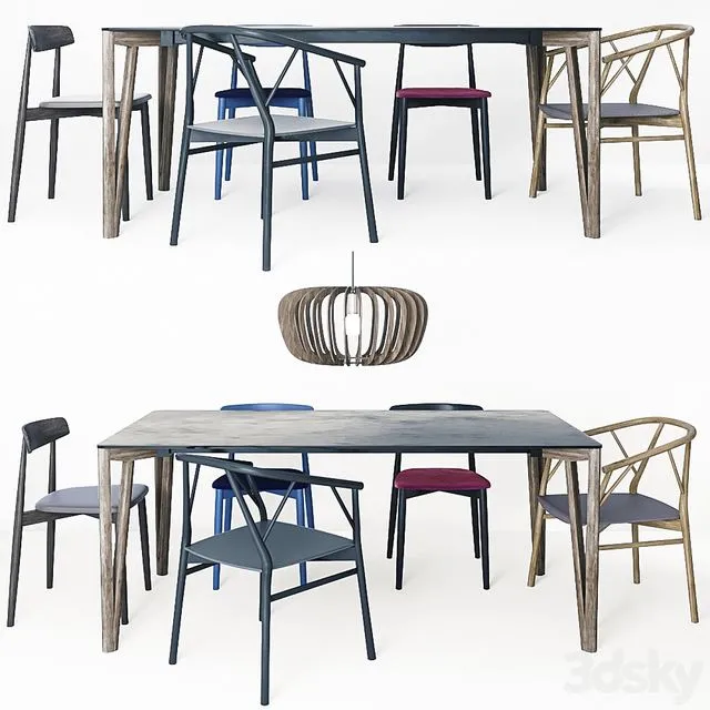 Miniforms Decapo table + Claretta & Valerie chair + Coraline lamp 3dsMax Model