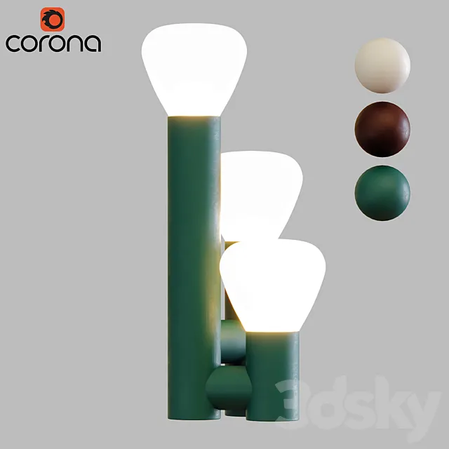 Minimalist Style 3-Light Brown_Green_White Table Lamp 3DSMax File