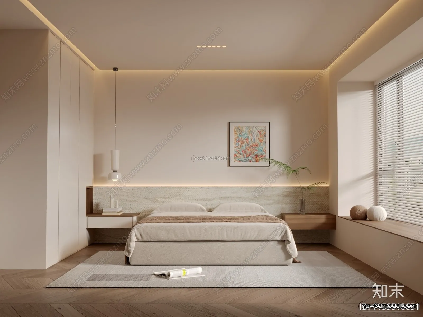 Minimalist Style Interior 3D Blocks – Bedroom 3D Model – 160 – VRAY