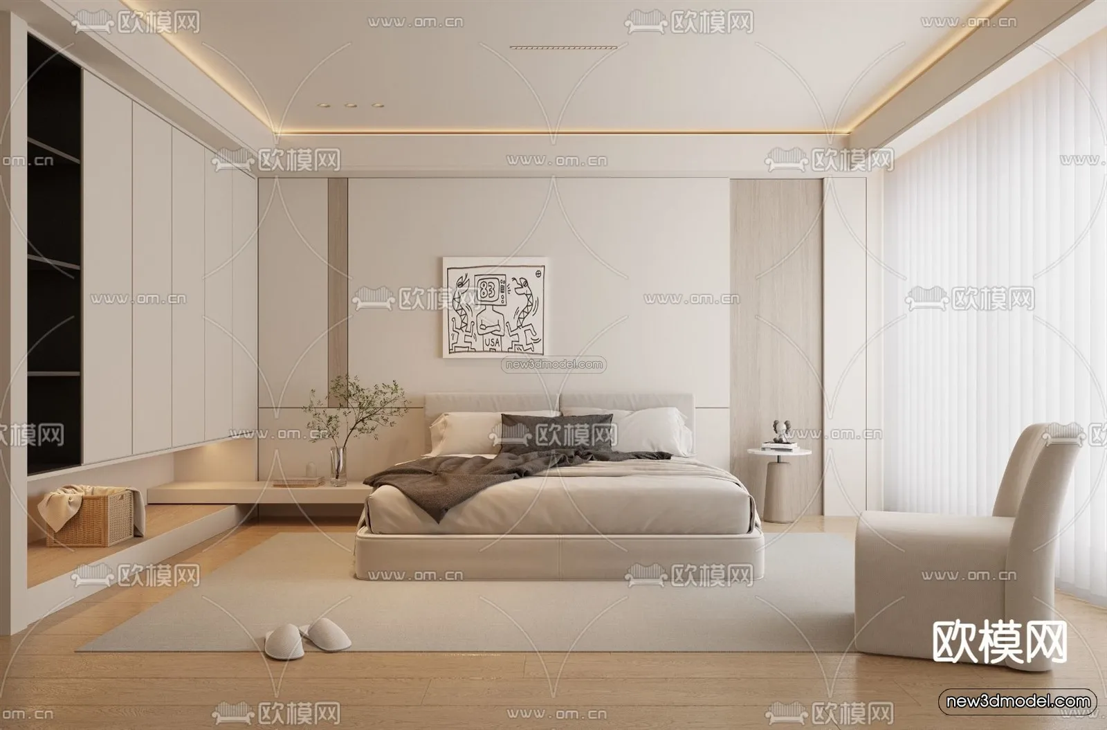 Minimalist Style Interior 3D Blocks – Bedroom 3D Model – 171 – VRAY