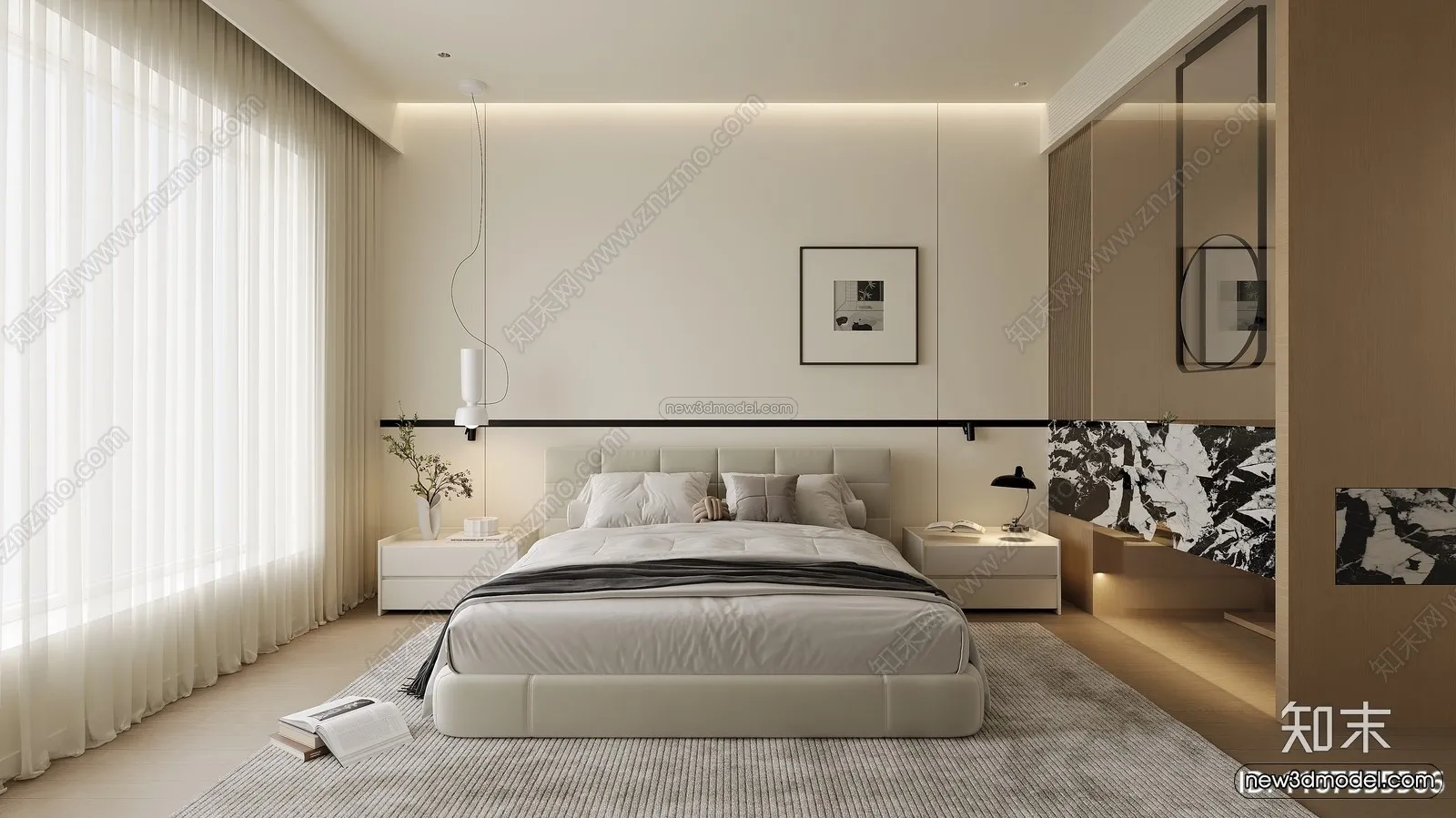 Minimalist Style Interior 3D Blocks – Bedroom 3D Model – 174 – CORONA