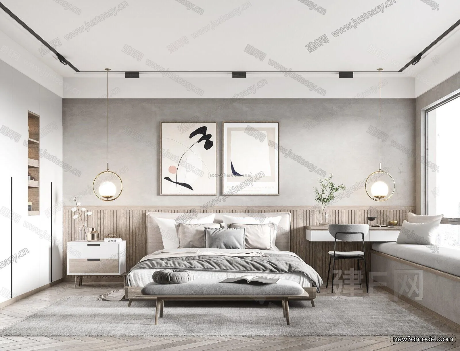 Minimalist Style Interior 3D Blocks – Bedroom 3D Model – 195 – VRAY
