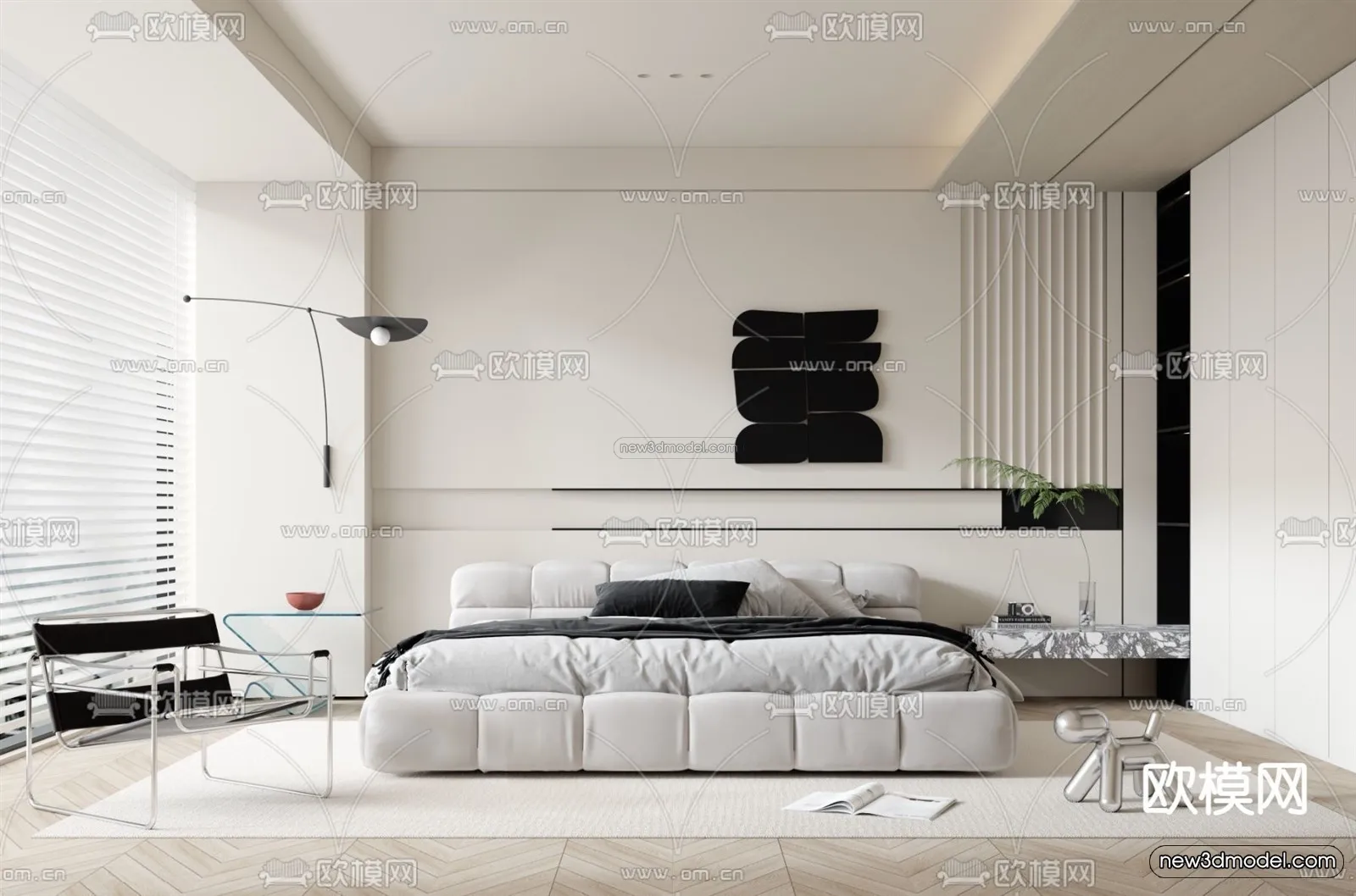 Minimalist Style Interior 3D Blocks – Bedroom 3D Model – 203 – VRAY