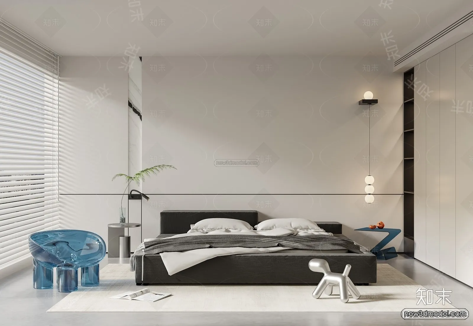 Minimalist Style Interior 3D Blocks – Bedroom 3D Model – 205 – VRAY