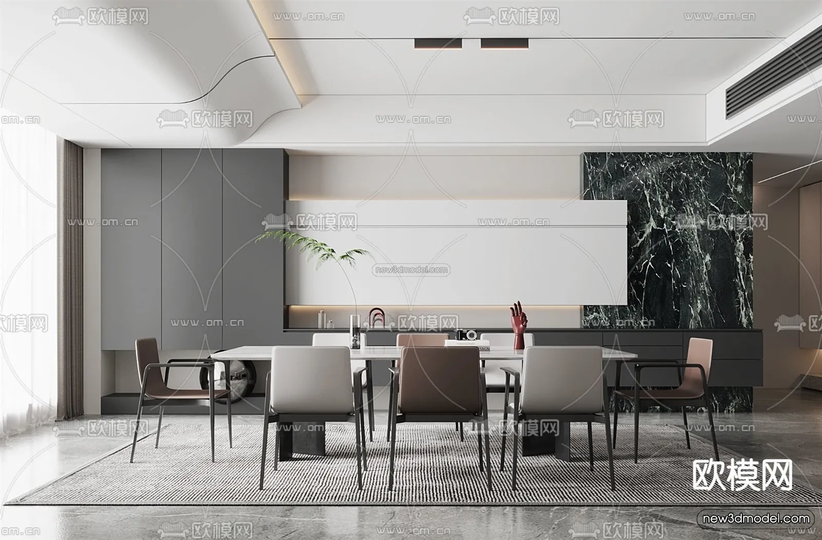 Minimalist Style Interior 3D Blocks – Dining Room 3D Model – 224 – VRAY
