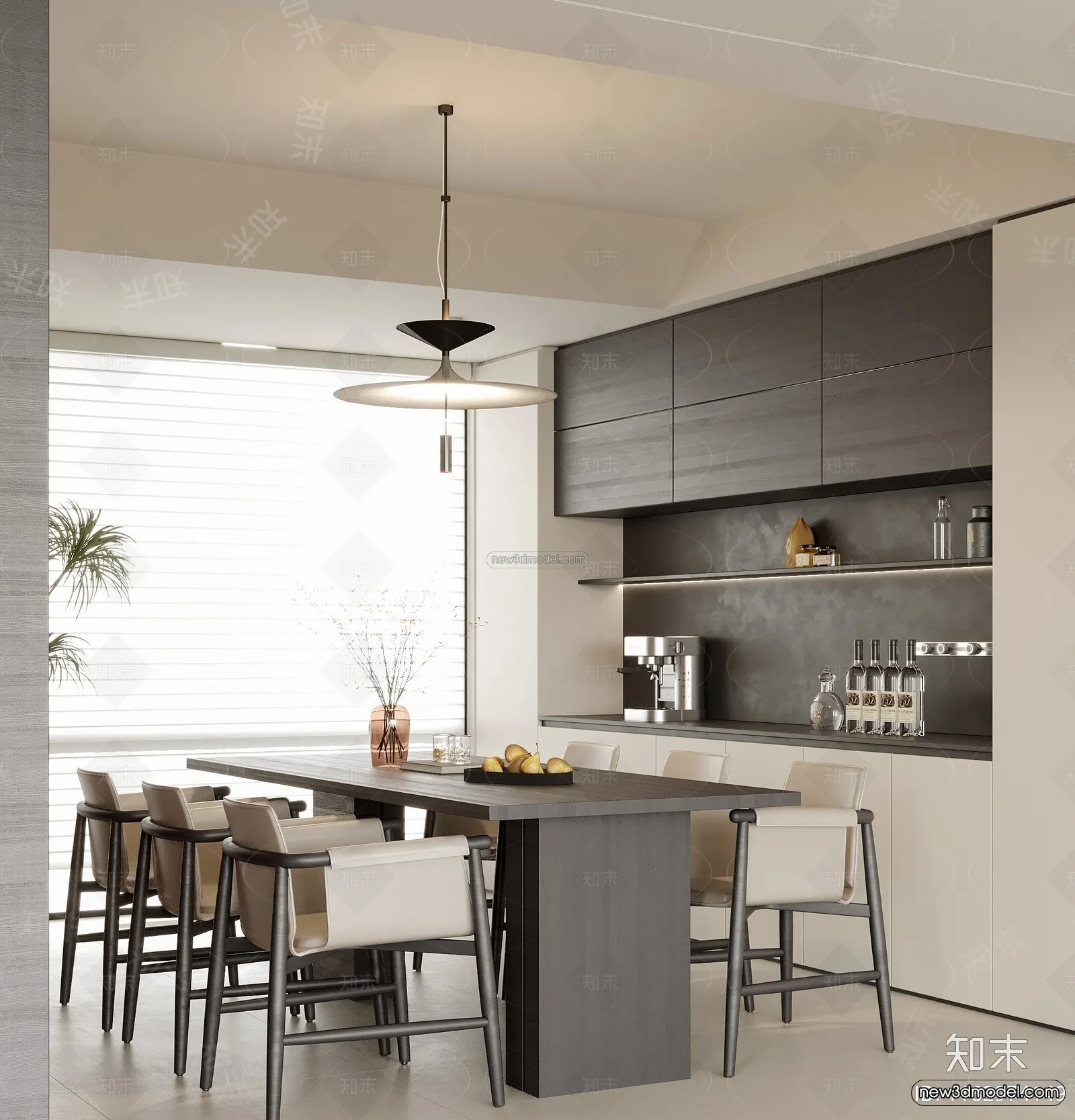 Minimalist Style Interior 3D Blocks – Dining Room 3D Model – 225 – VRAY
