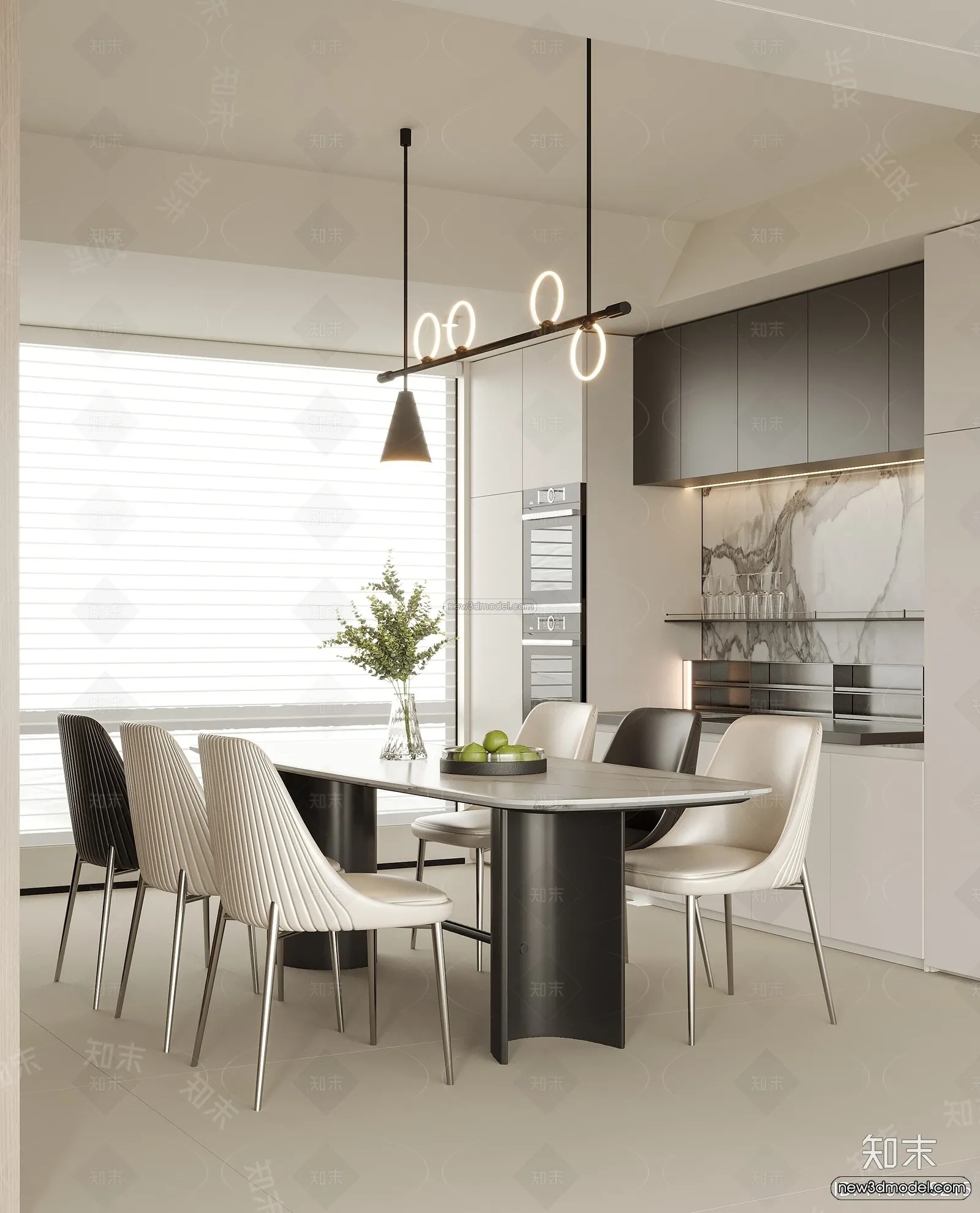 Minimalist Style Interior 3D Blocks – Dining Room 3D Model – 226 – VRAY