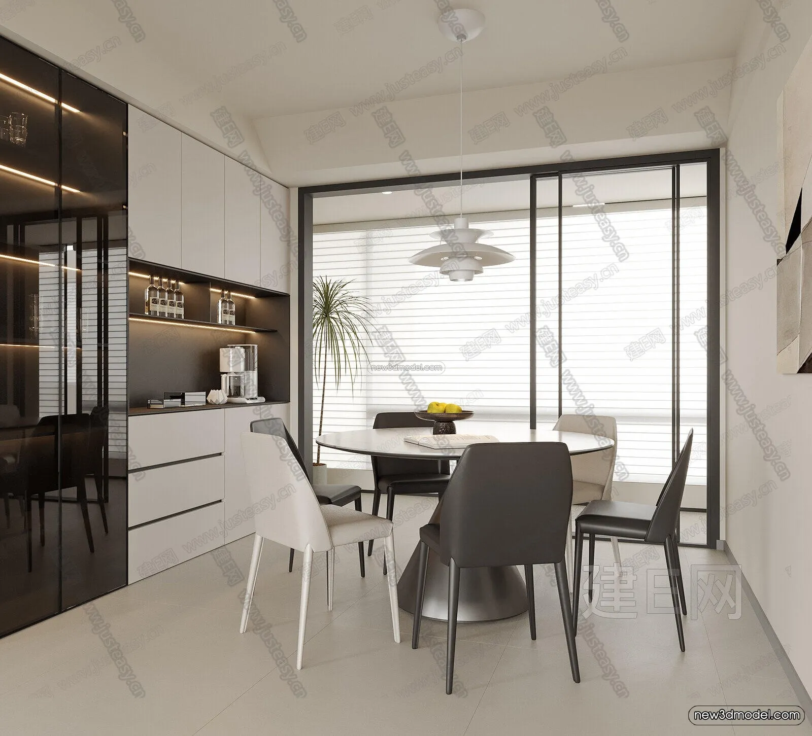 Minimalist Style Interior 3D Blocks – Dining Room 3D Model – 227 – VRAY
