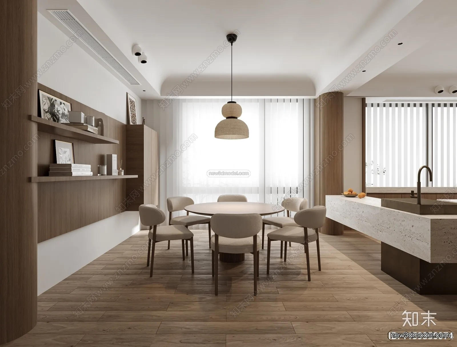 Minimalist Style Interior 3D Blocks – Dining Room 3D Model – 228 – VRAY