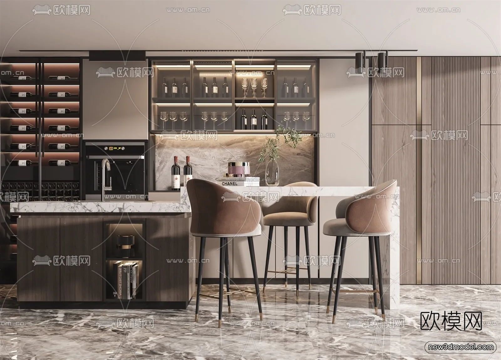 Minimalist Style Interior 3D Blocks – Dining Room 3D Model – 230 – VRAY