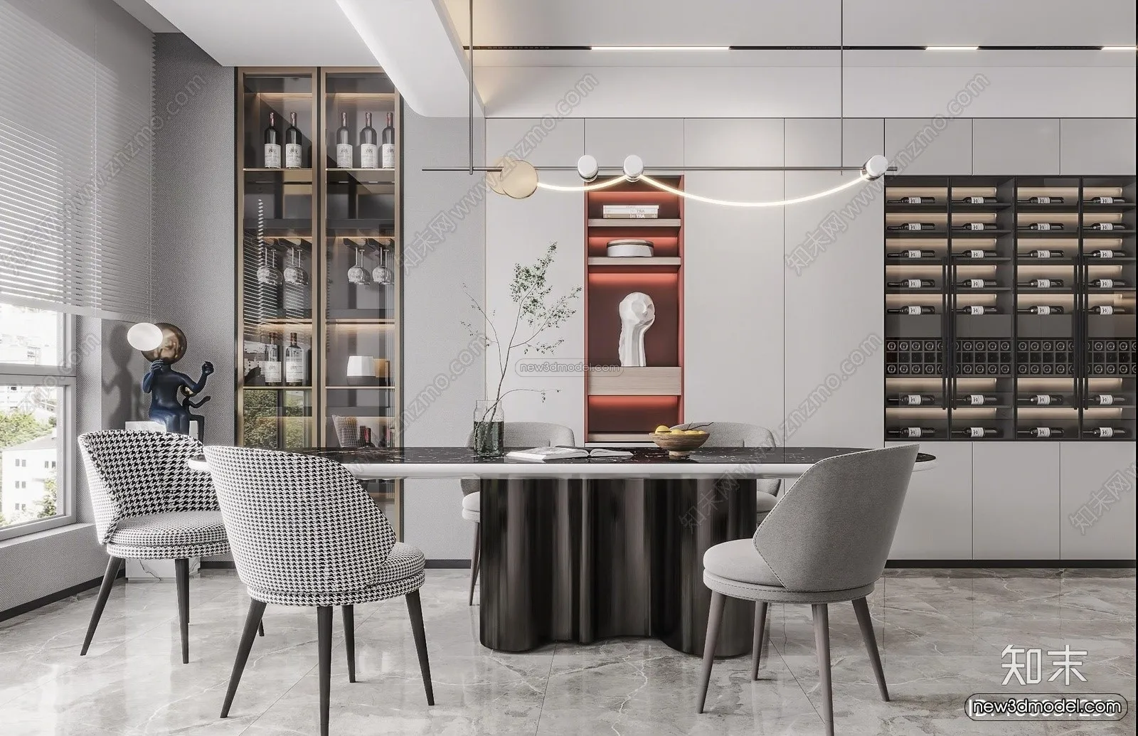 Minimalist Style Interior 3D Blocks – Dining Room 3D Model – 231 – VRAY