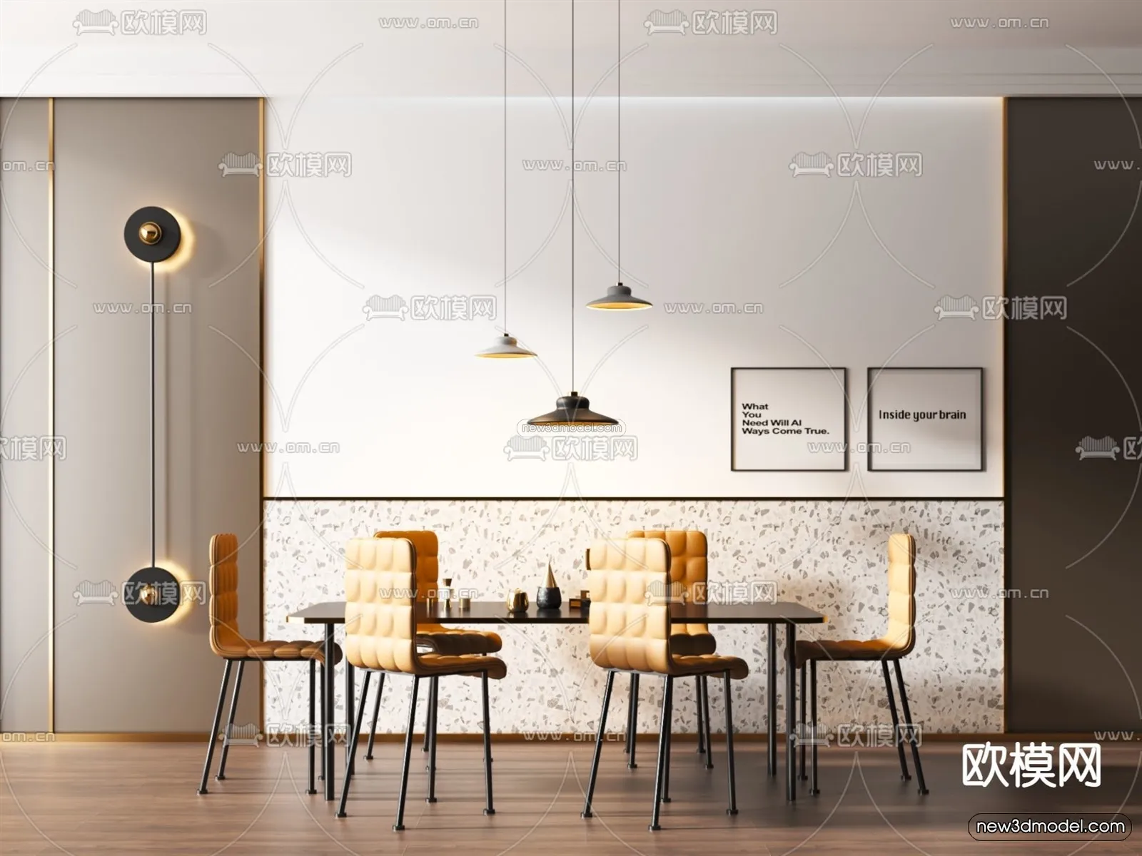 Minimalist Style Interior 3D Blocks – Dining Room 3D Model – 232 – VRAY
