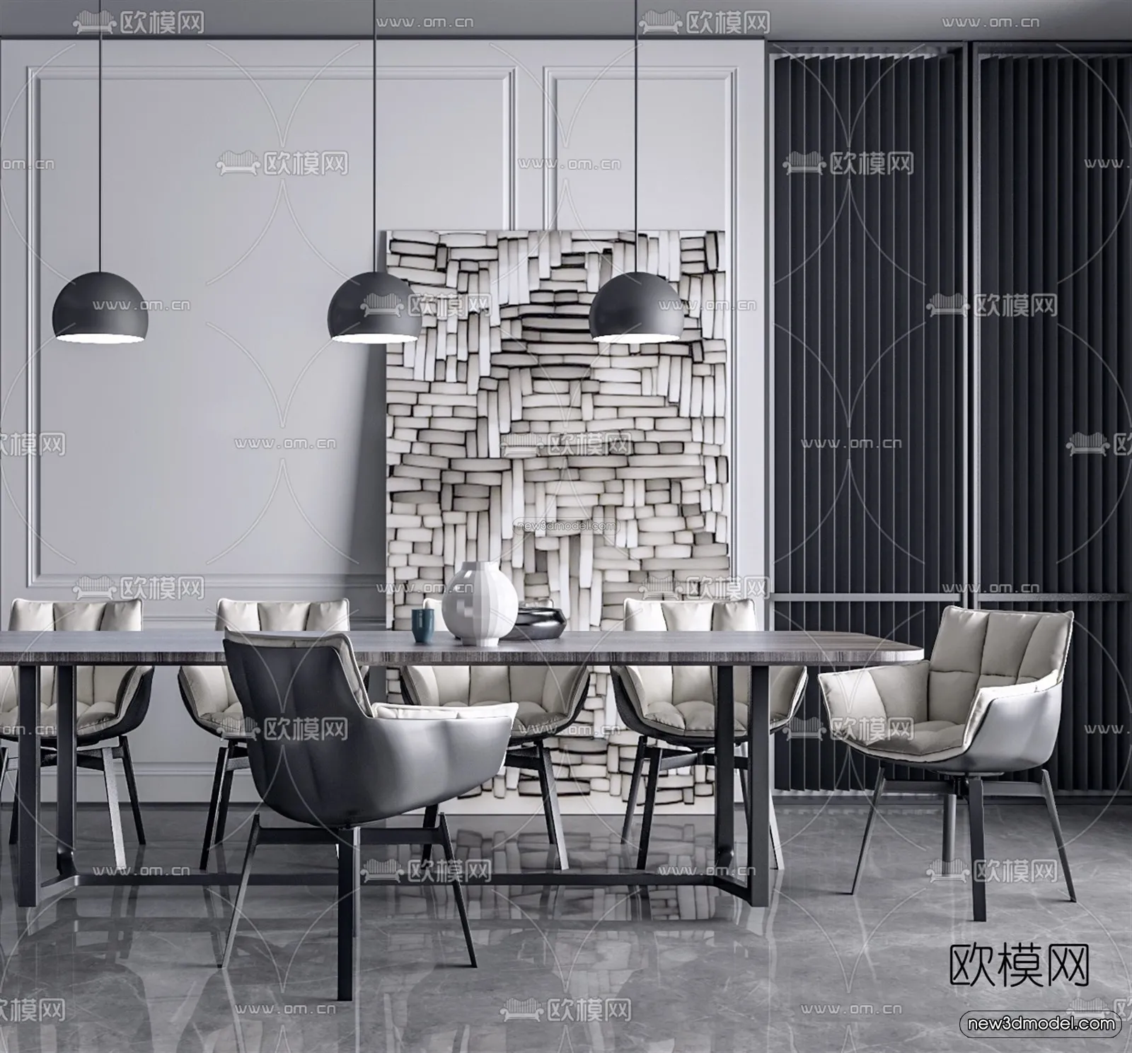 Minimalist Style Interior 3D Blocks – Dining Room 3D Model – 233 – VRAY