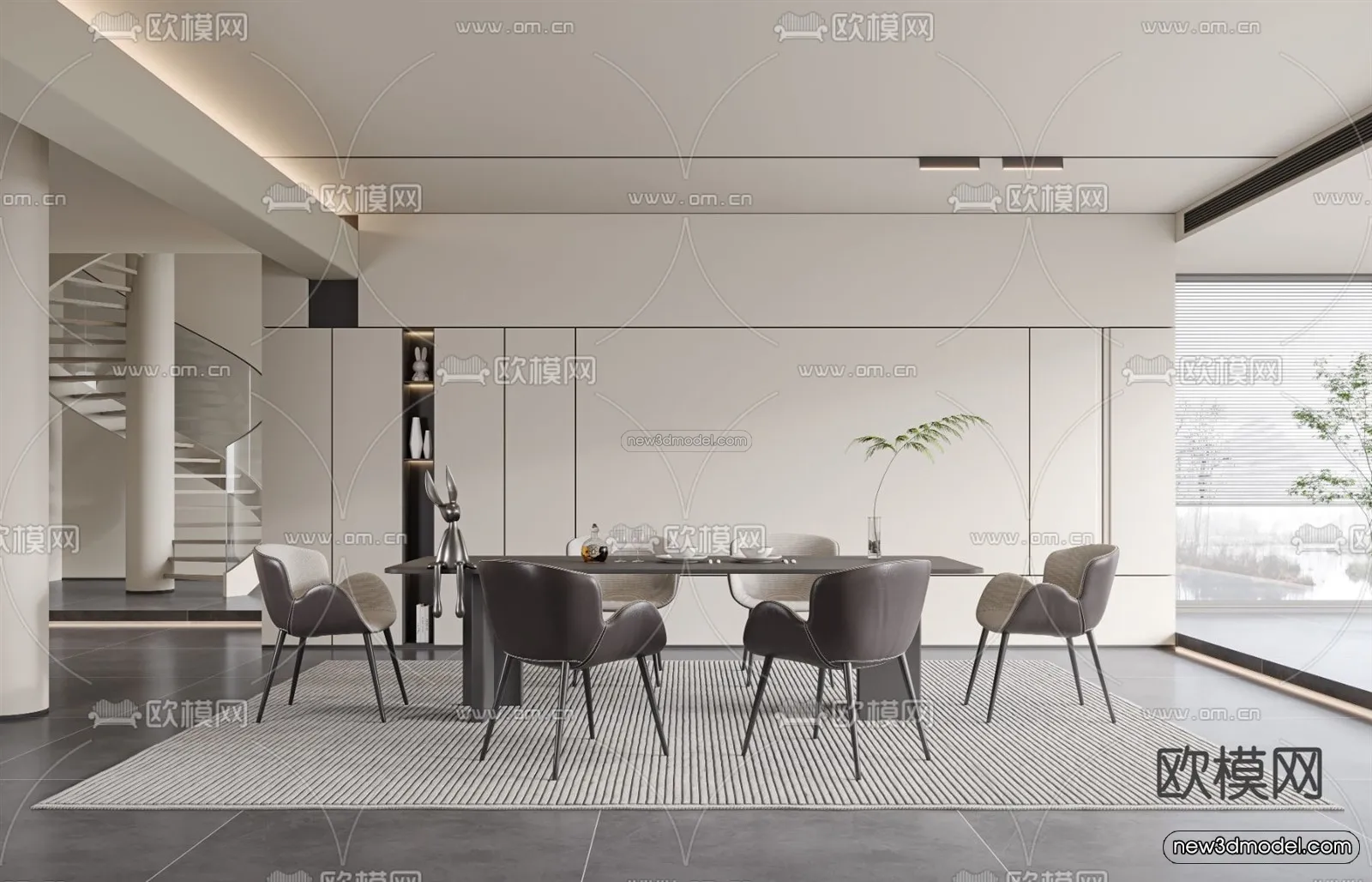 Minimalist Style Interior 3D Blocks – Dining Room 3D Model – 235 – VRAY