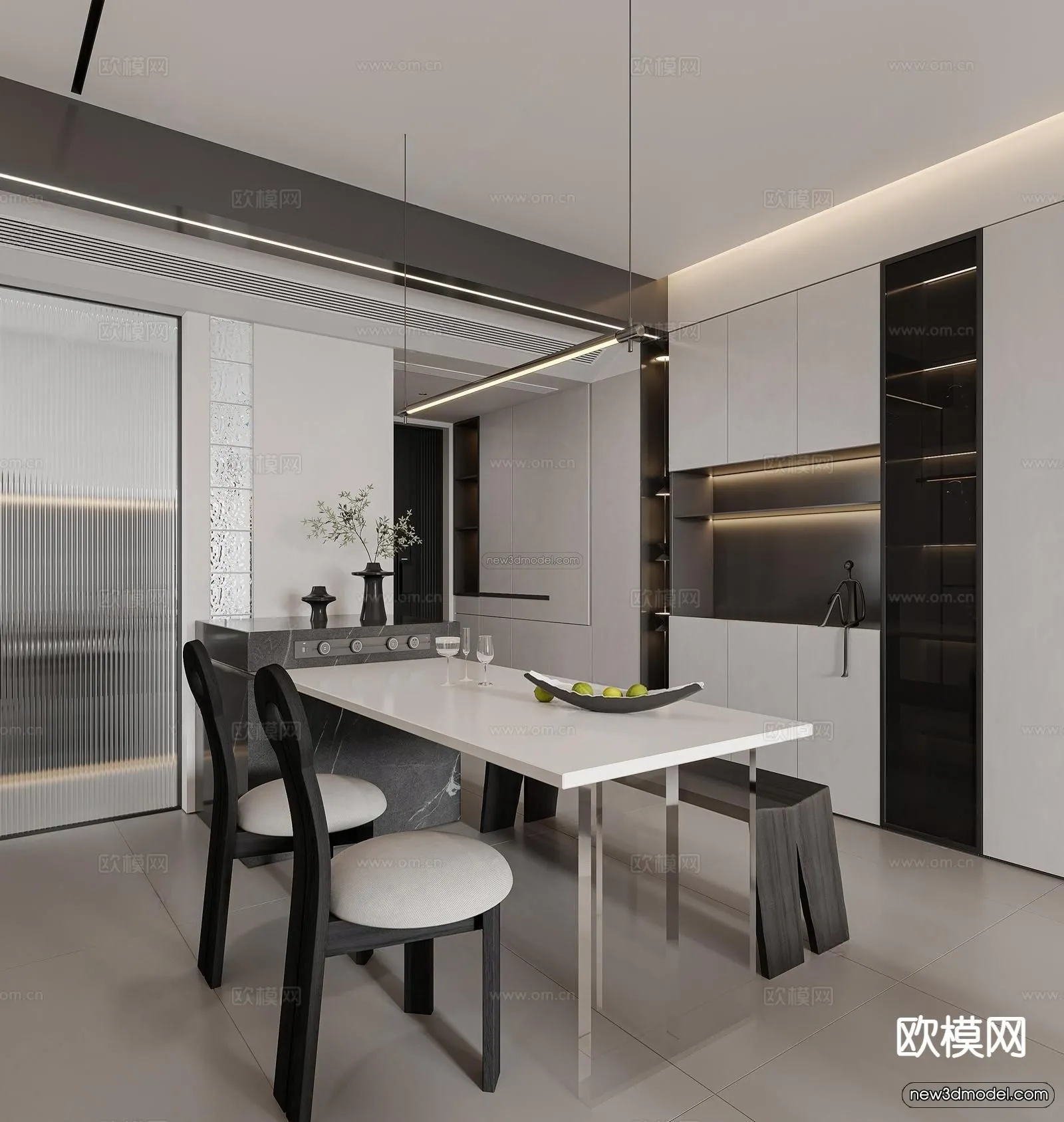 Minimalist Style Interior 3D Blocks – Dining Room 3D Model – 236 – VRAY