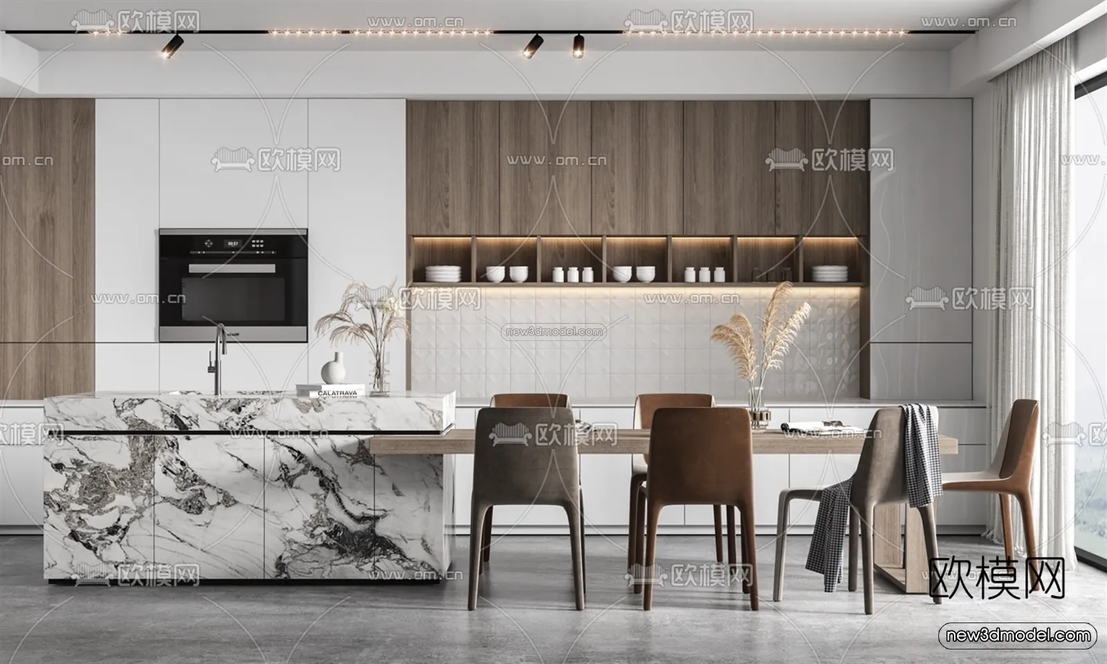 Minimalist Style Interior 3D Blocks – Dining Room 3D Model – 239 – VRAY