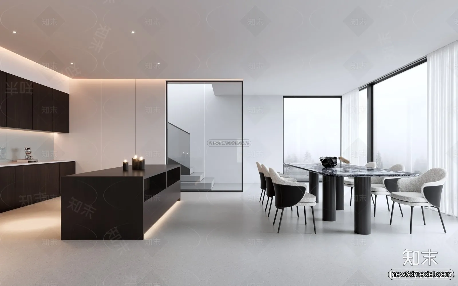 Minimalist Style Interior 3D Blocks – Dining Room 3D Model – 240 – CORONA