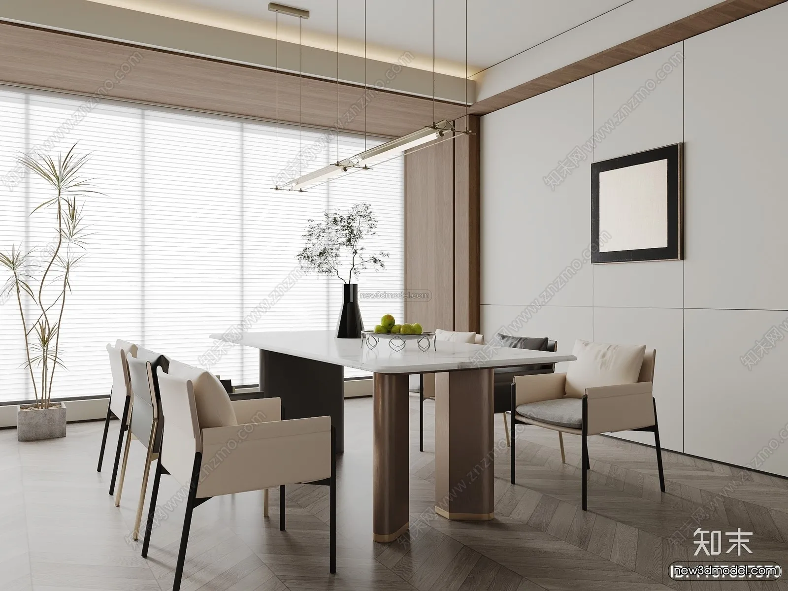 Minimalist Style Interior 3D Blocks – Dining Room 3D Model – 242 – VRAY