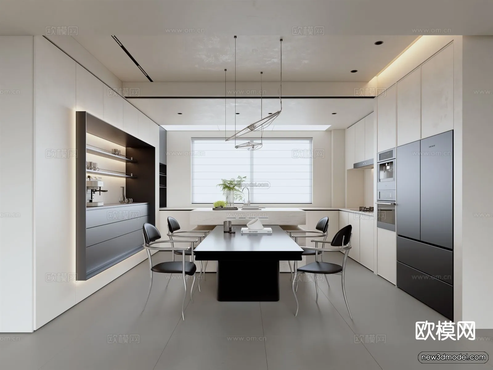 Minimalist Style Interior 3D Blocks – Dining Room 3D Model – 243 – VRAY