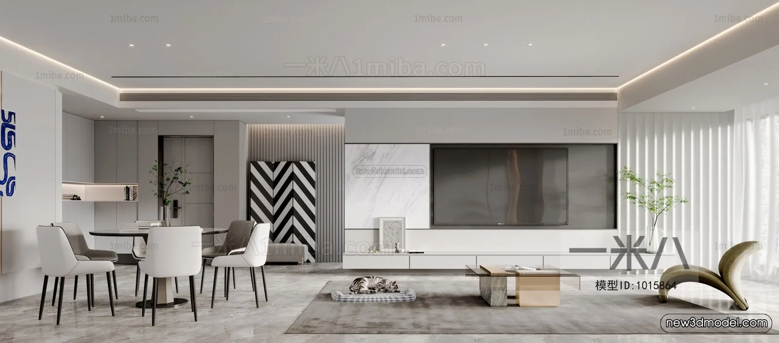 Minimalist Style Interior 3D Blocks – Living Room 3D Model – 010 – VRAY