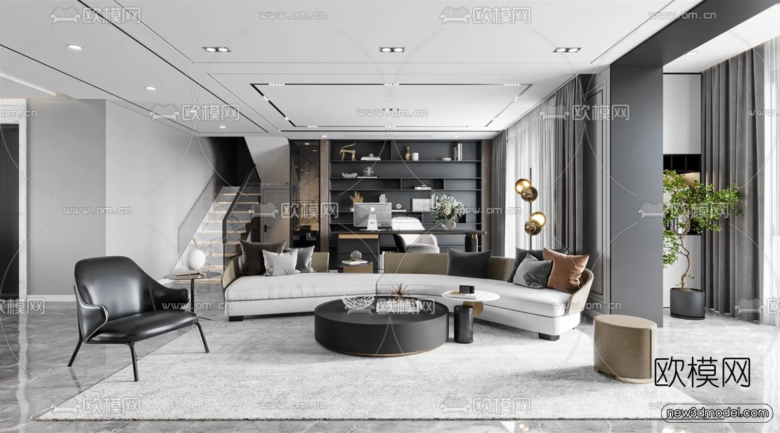 Minimalist Style Interior 3D Blocks – Living Room 3D Model – 023 – VRAY