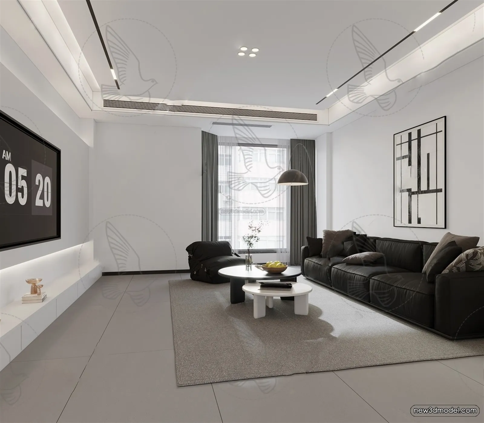 Minimalist Style Interior 3D Blocks – Living Room 3D Model – 044 – VRAY