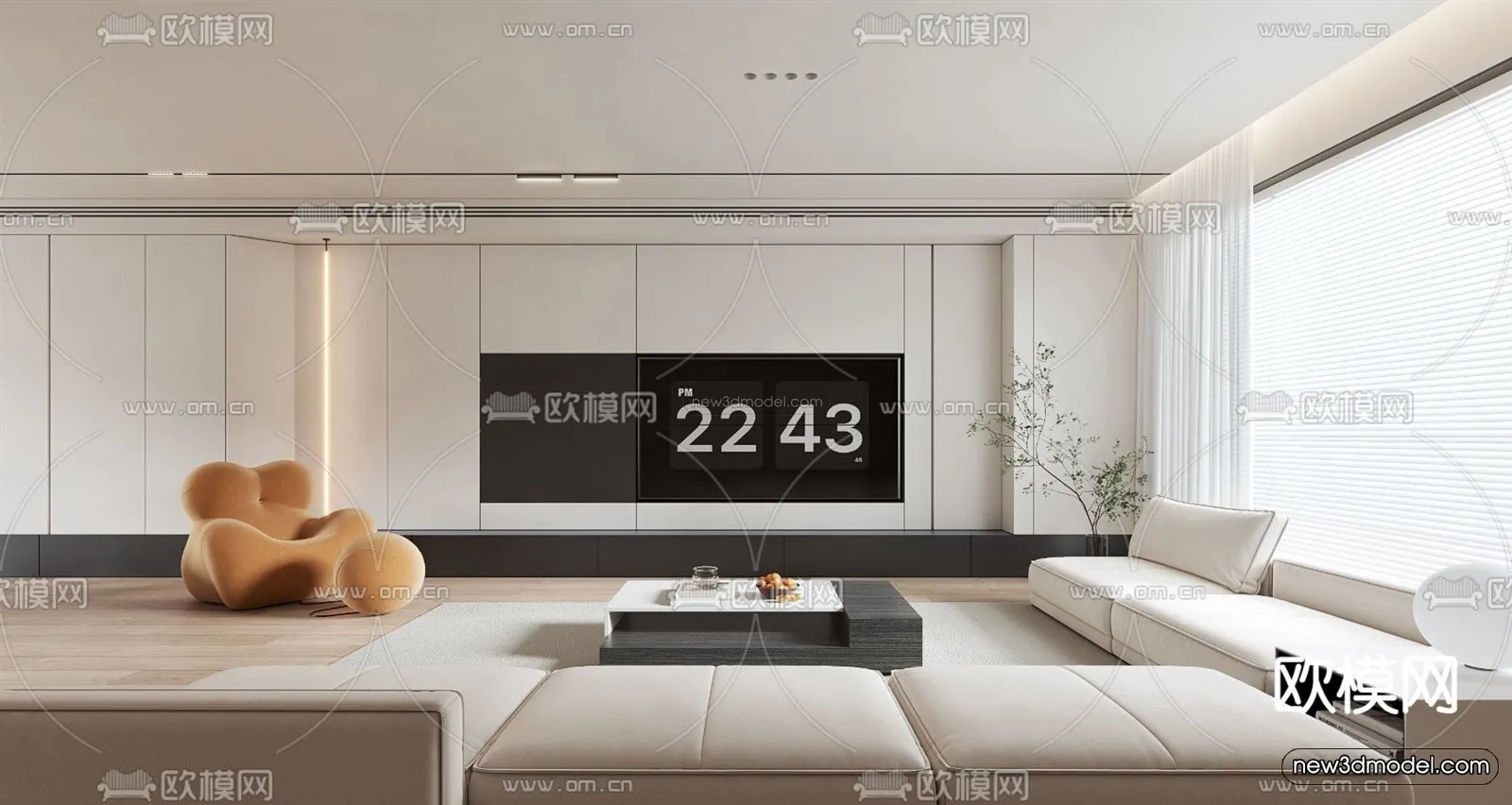 Minimalist Style Interior 3D Blocks – Living Room 3D Model – 069 – VRAY