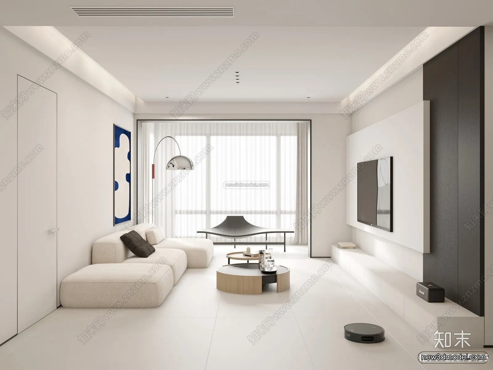 Minimalist Style Interior 3D Blocks – Living Room 3D Model – 072 – CORONA