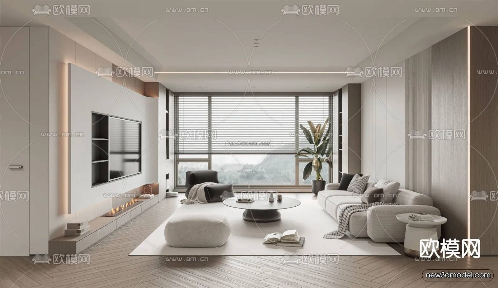 Minimalist Style Interior 3D Blocks – Living Room 3D Model – 073 – VRAY
