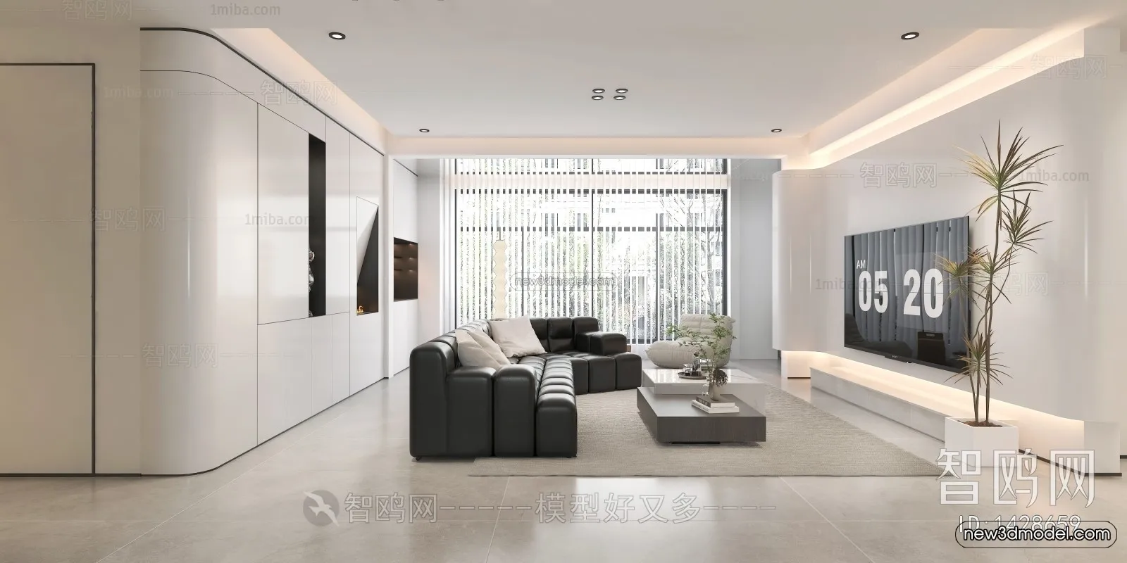 Minimalist Style Interior 3D Blocks – Living Room 3D Model – 076 – CORONA