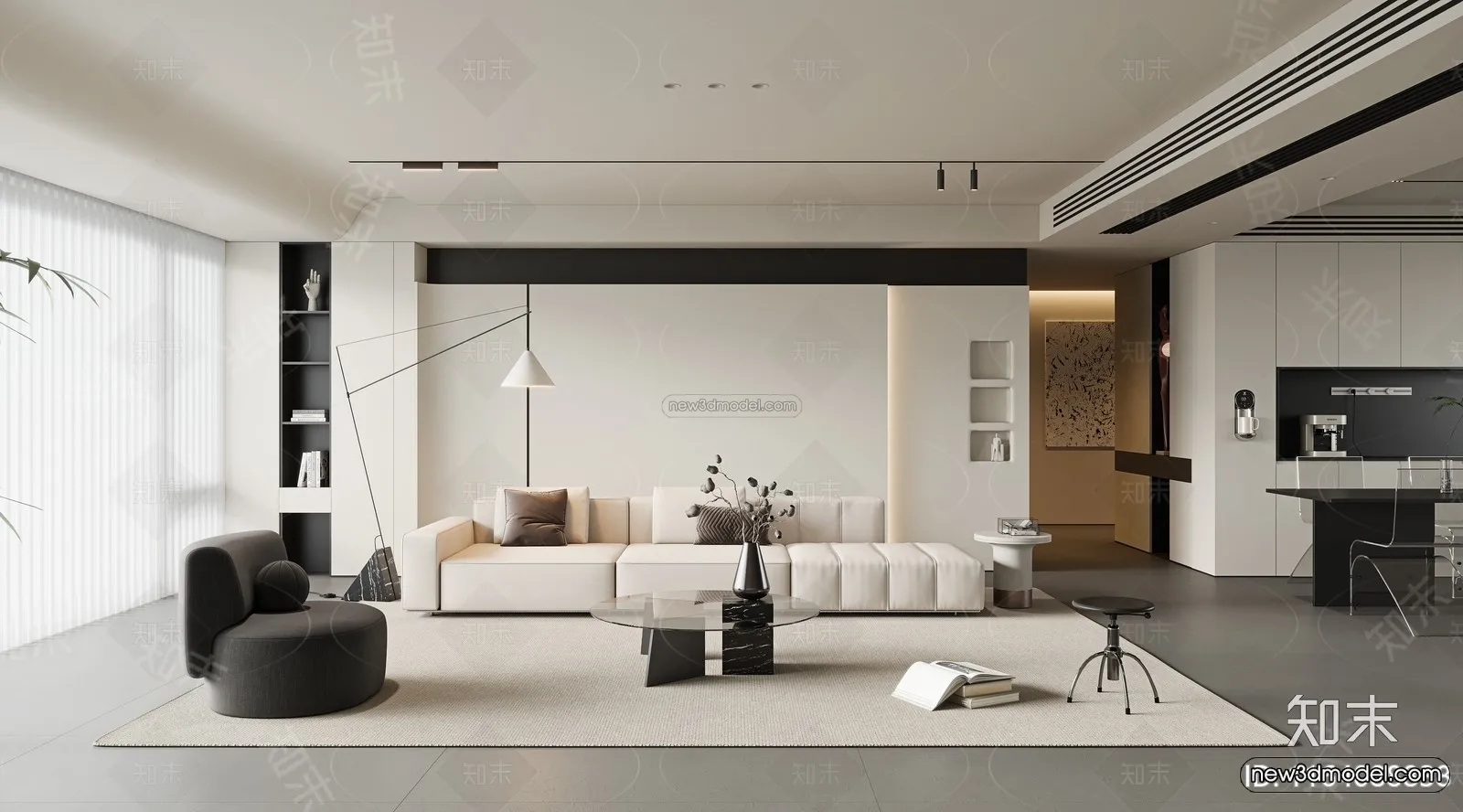 Minimalist Style Interior 3D Blocks – Living Room 3D Model – 112 – VRAY