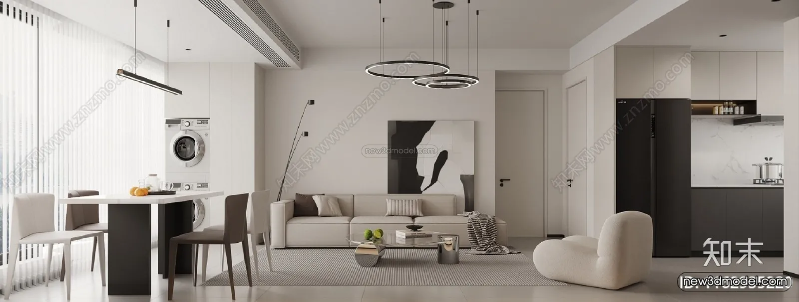 Minimalist Style Interior 3D Blocks – Living Room 3D Model – 117 – CORONA