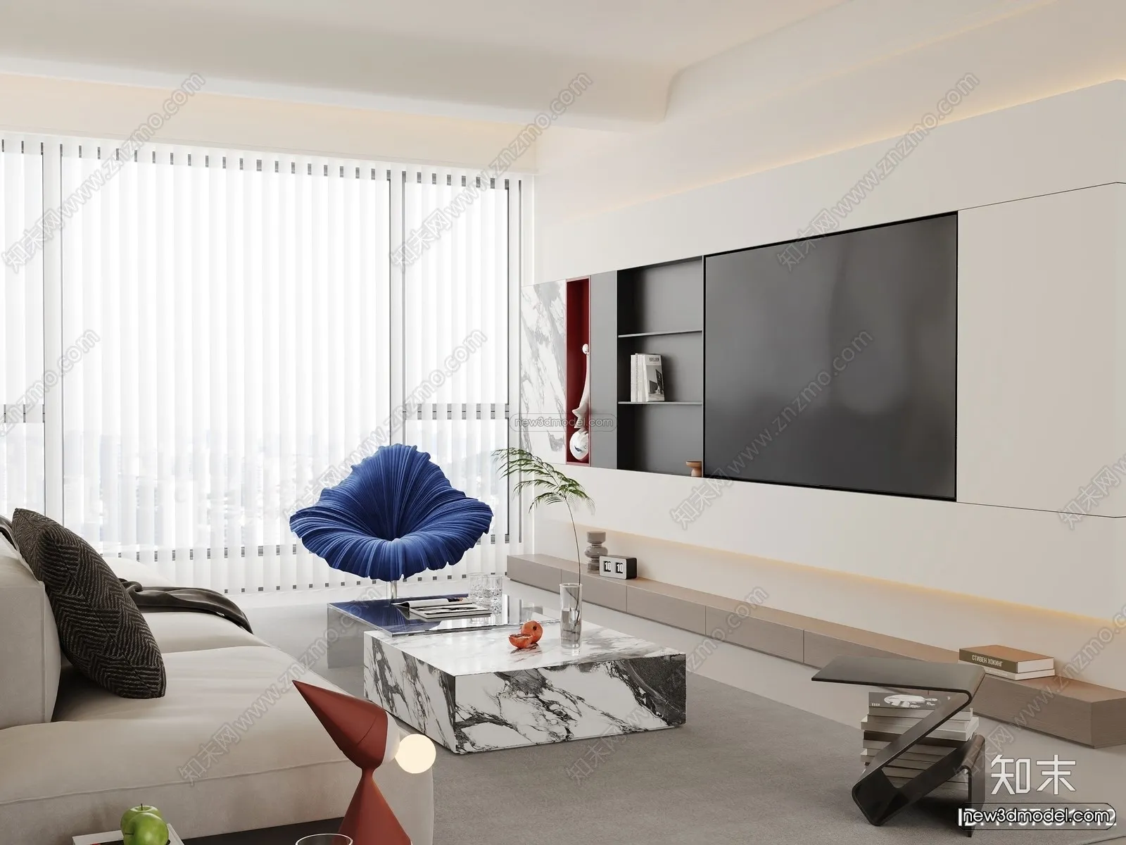 Minimalist Style Interior 3D Blocks – Living Room 3D Model – 119 – CORONA