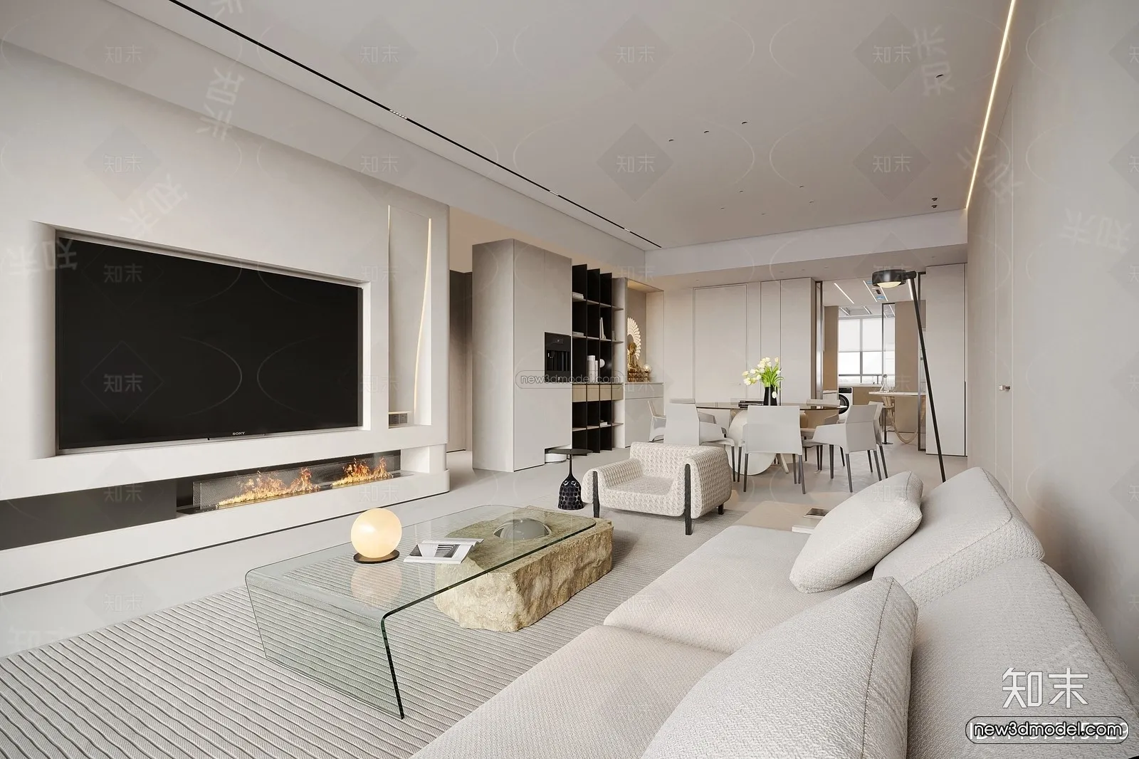 Minimalist Style Interior 3D Blocks – Living Room 3D Model – 127 – CORONA