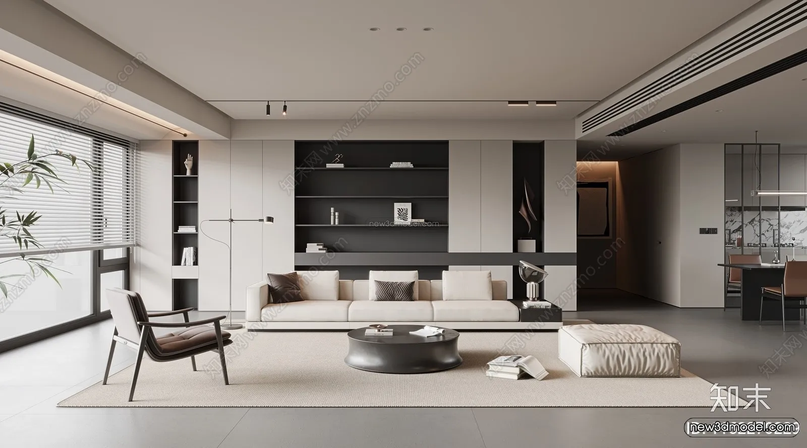 Minimalist Style Interior 3D Blocks – Living Room 3D Model – 128 – VRAY