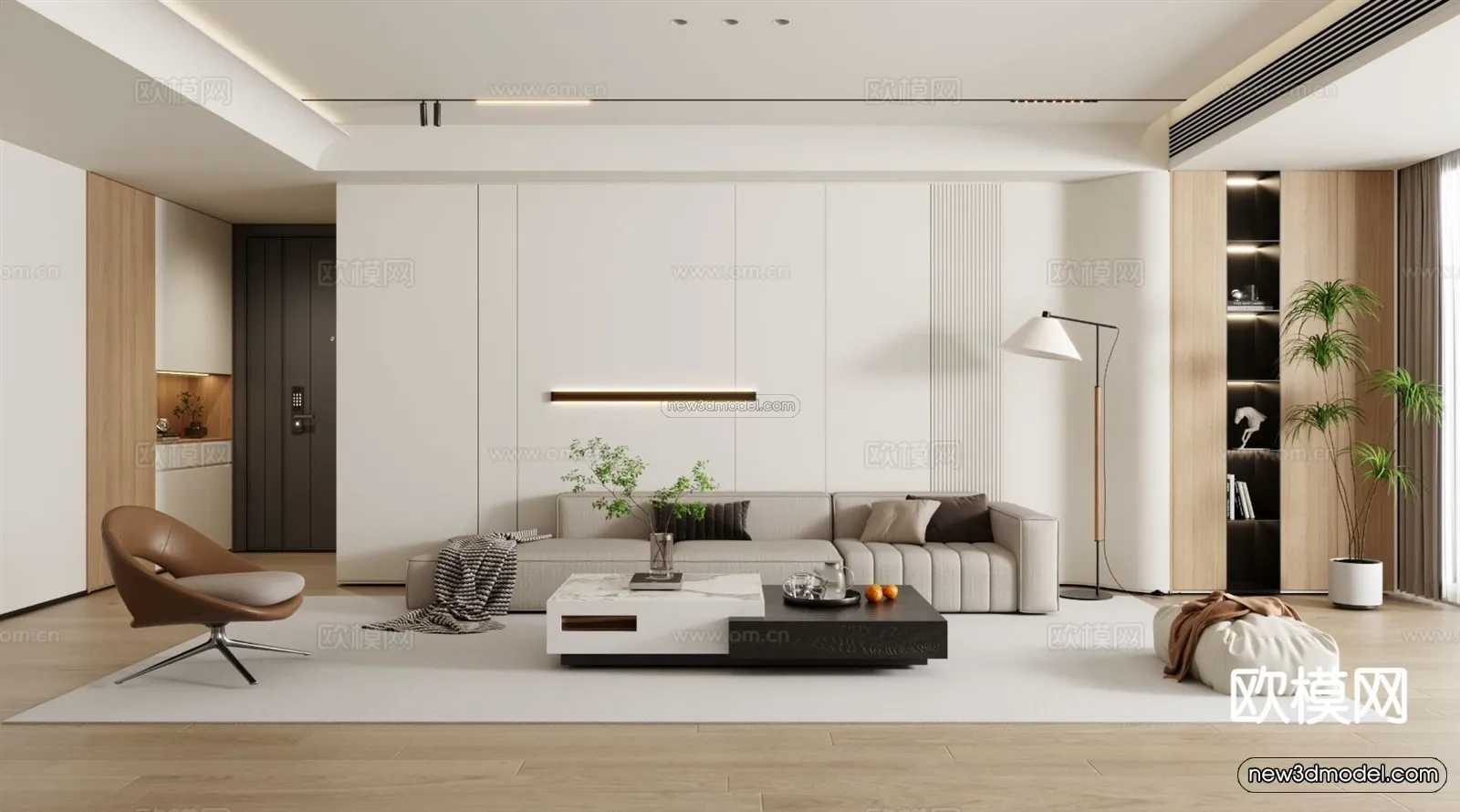 Minimalist Style Interior 3D Blocks – Living Room 3D Model – 151 – VRAY